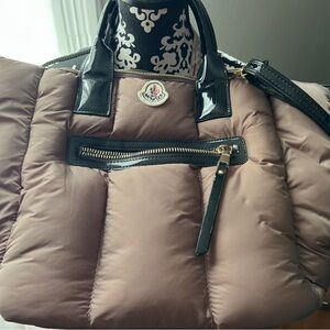 Moncler Taupe Quilted Tote with Black Accents